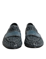 Dolce & Gabbana Blue Woven Leather Slip On Loafers