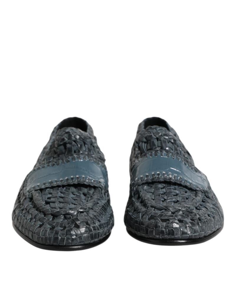 Dolce & Gabbana Blue Woven Leather Slip On Loafers