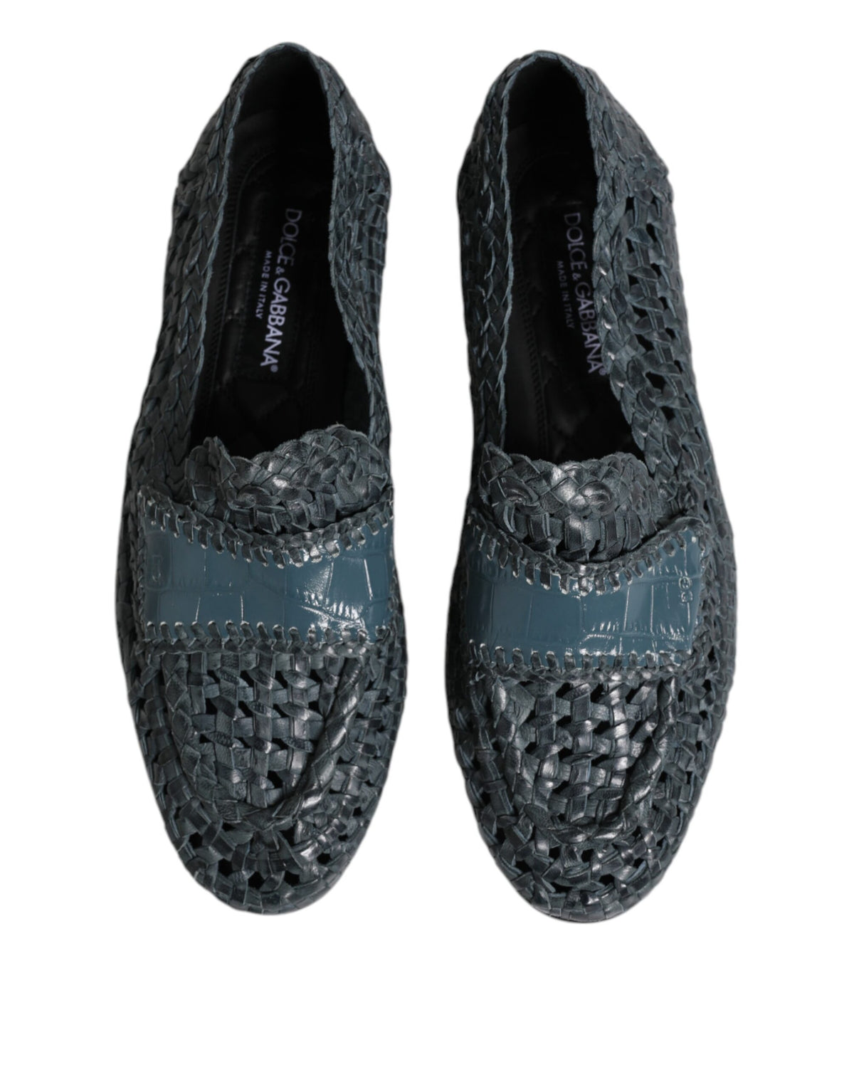 Dolce & Gabbana Blue Woven Leather Slip On Loafers