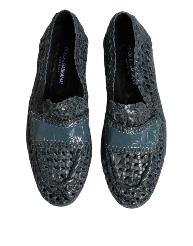 Dolce & Gabbana Blue Woven Leather Slip On Loafers