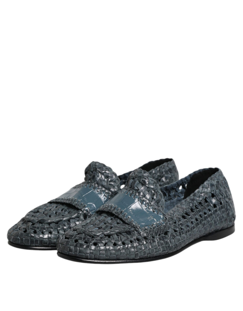 Dolce & Gabbana Blue Woven Leather Slip On Loafers