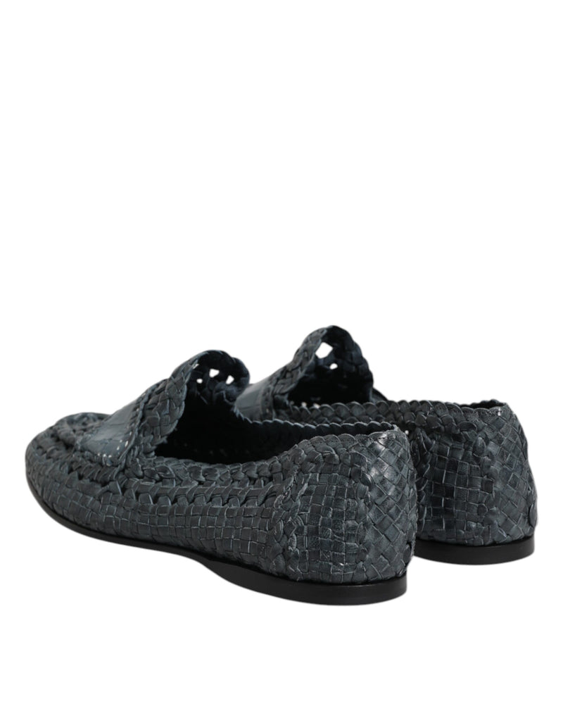 Dolce & Gabbana Blue Woven Leather Slip On Loafers