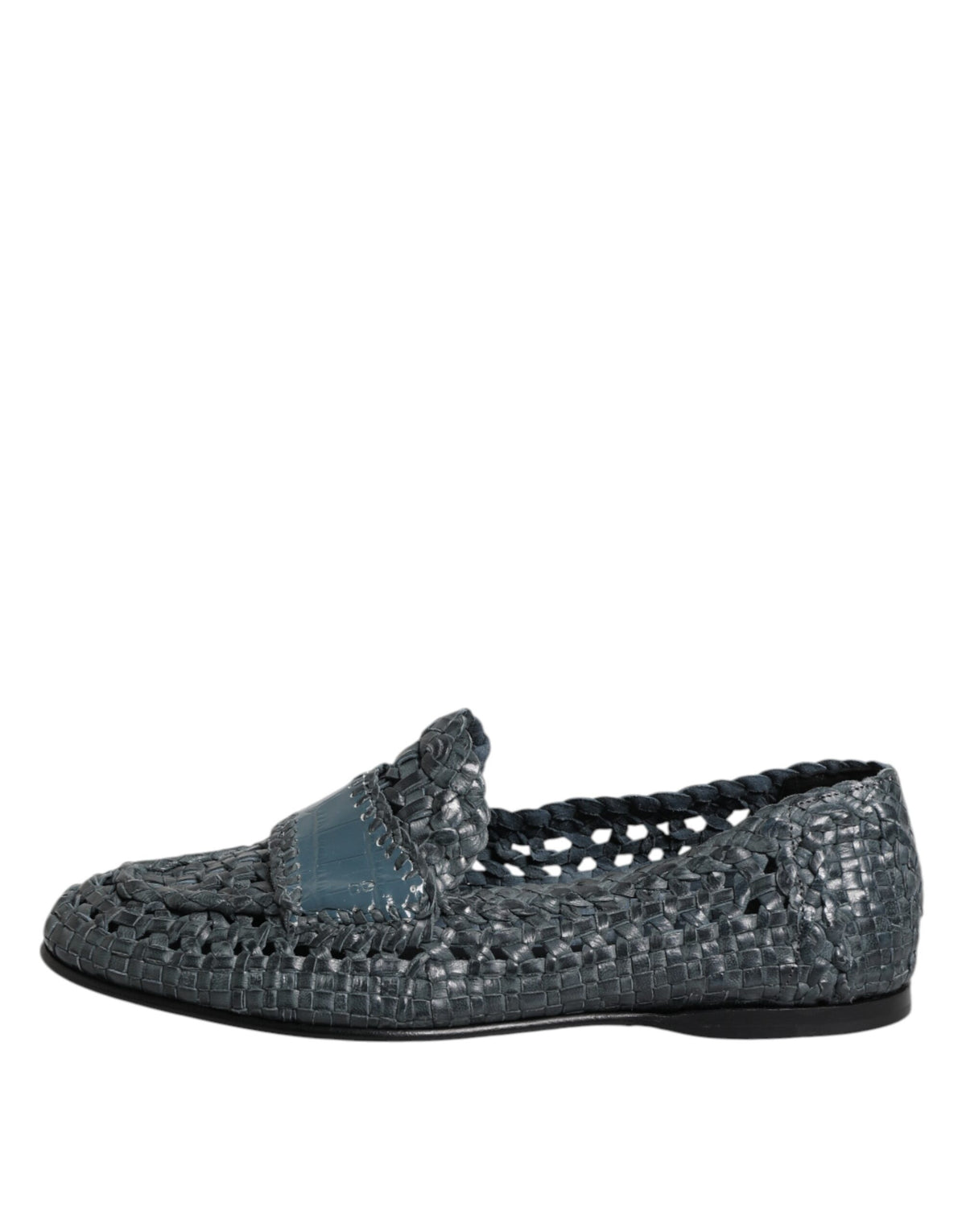 Dolce & Gabbana Blue Woven Leather Slip On Loafers