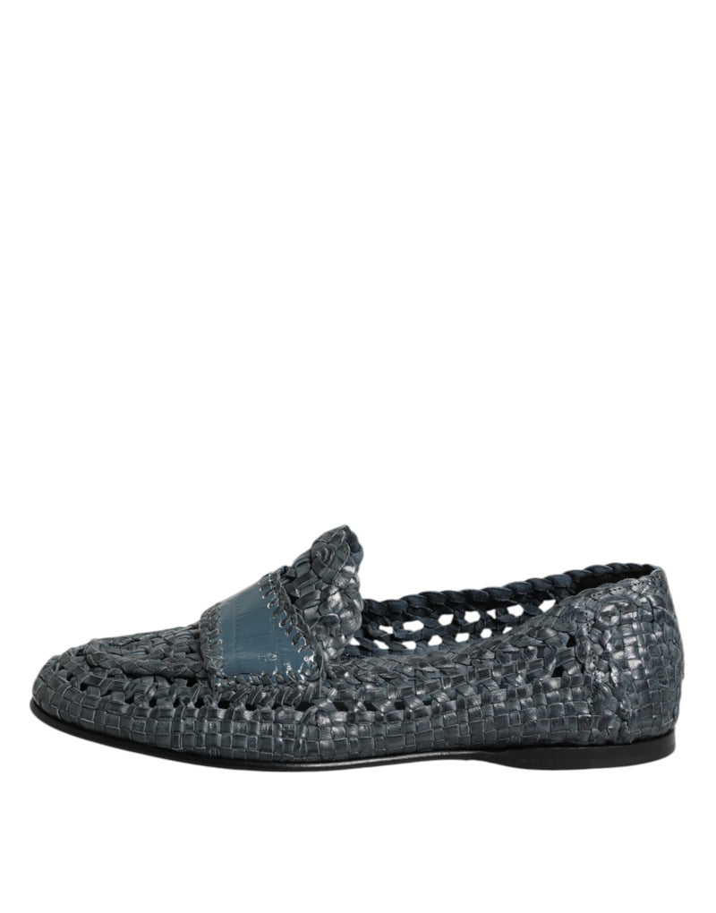 Dolce & Gabbana Blue Woven Leather Slip On Loafers