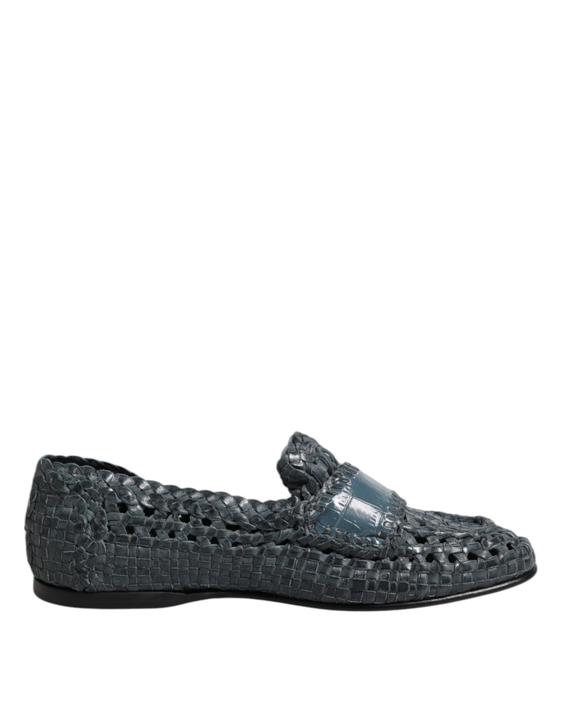 Dolce & Gabbana Blue Woven Leather Slip On Loafers