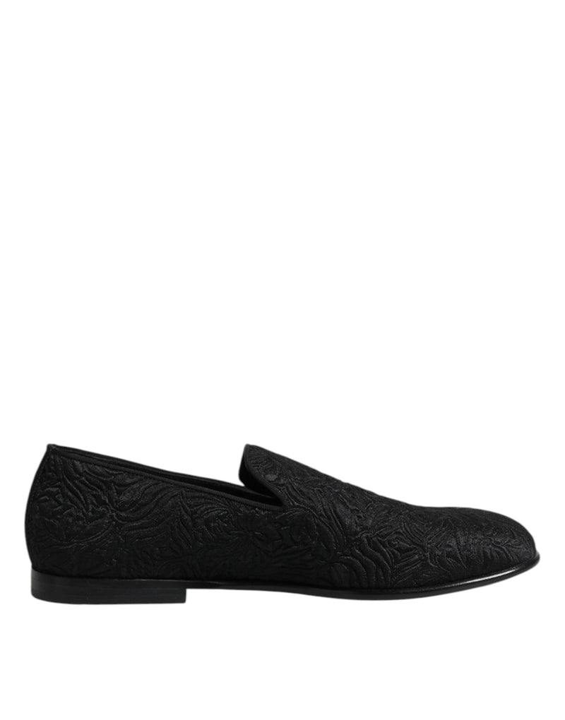 Dolce & Gabbana Black Jacquard Slip On Loafers for Men