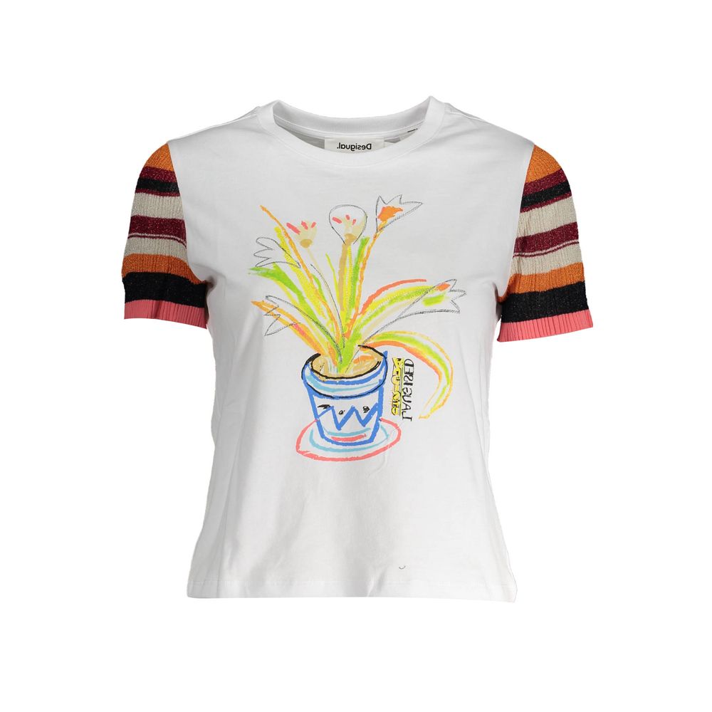 T-Shirt Femme Desigual Blanc en Coton - Élégant et Unique