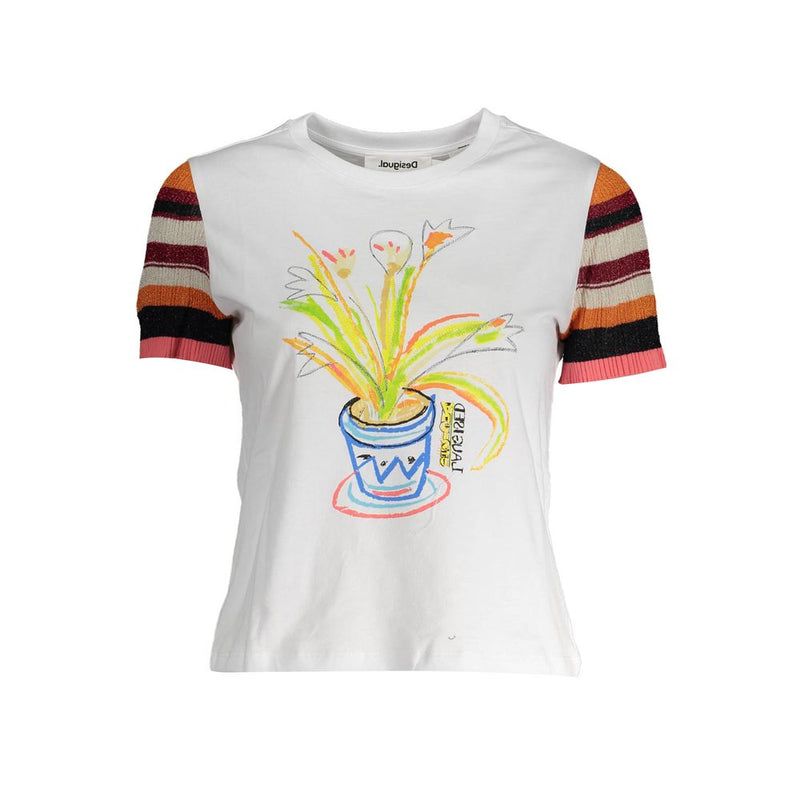 T-Shirt Femme Desigual Blanc en Coton - Élégant et Unique