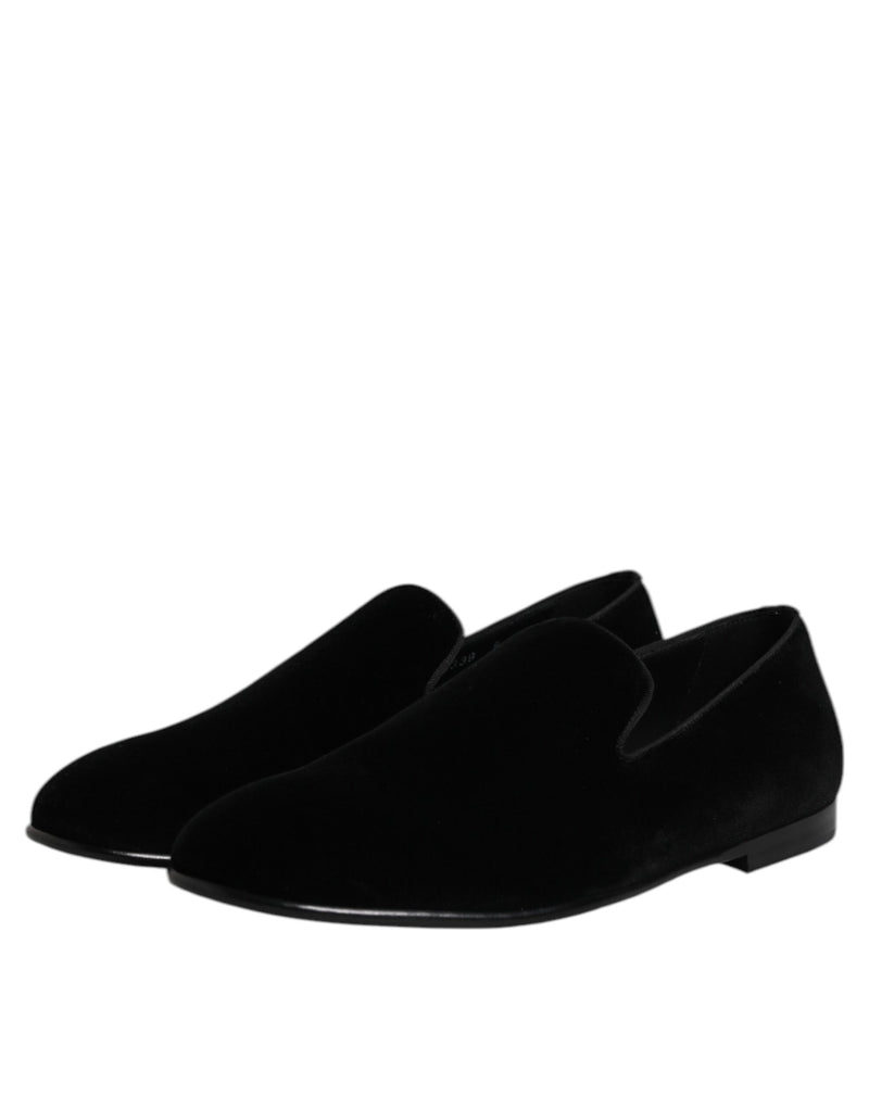 Dolce & Gabbana Black Velvet Slip On Loafers - Formal Shoes
