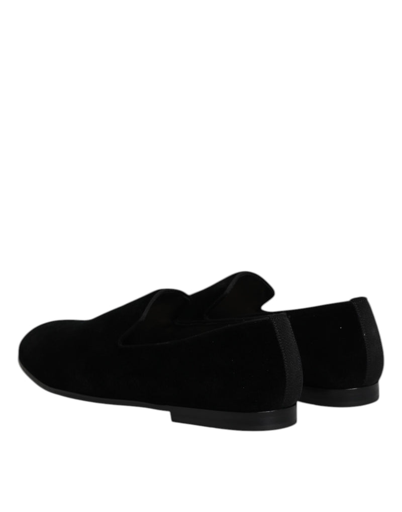 Dolce & Gabbana Black Velvet Slip On Loafers - Formal Shoes