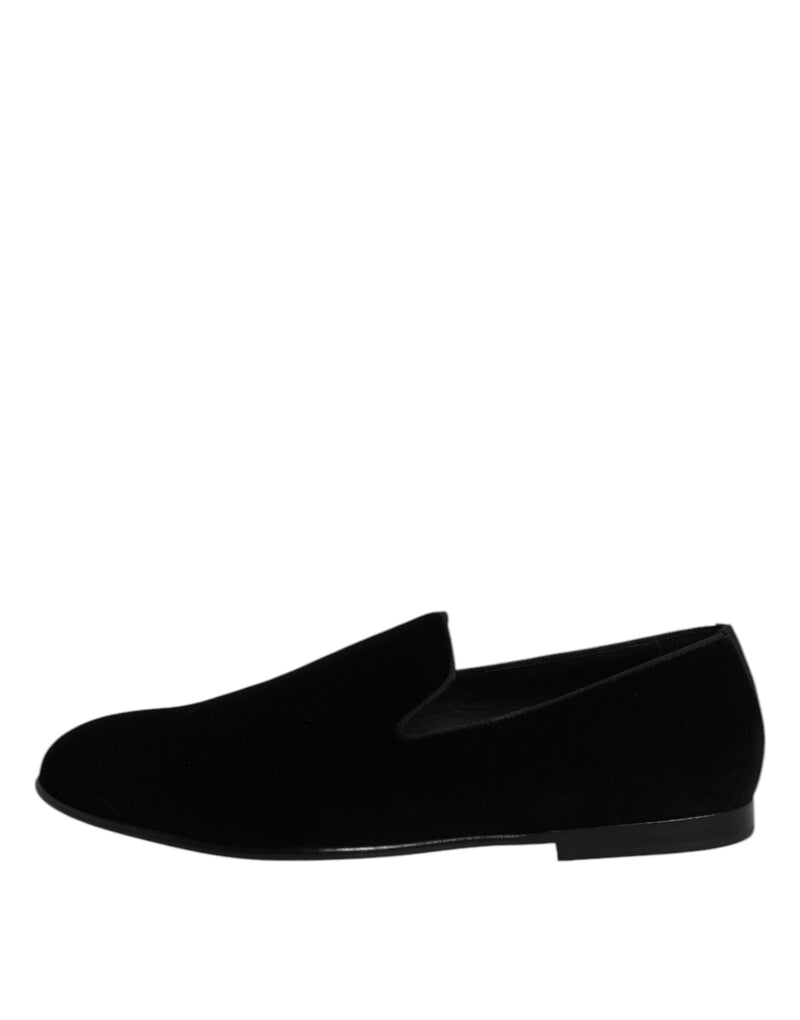 Dolce & Gabbana Black Velvet Slip On Loafers - Formal Shoes
