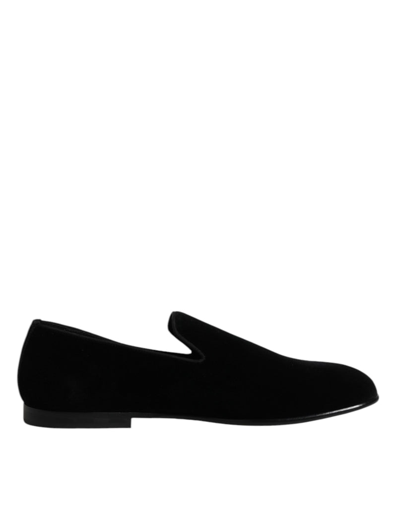 Dolce & Gabbana Black Velvet Slip On Loafers - Formal Shoes