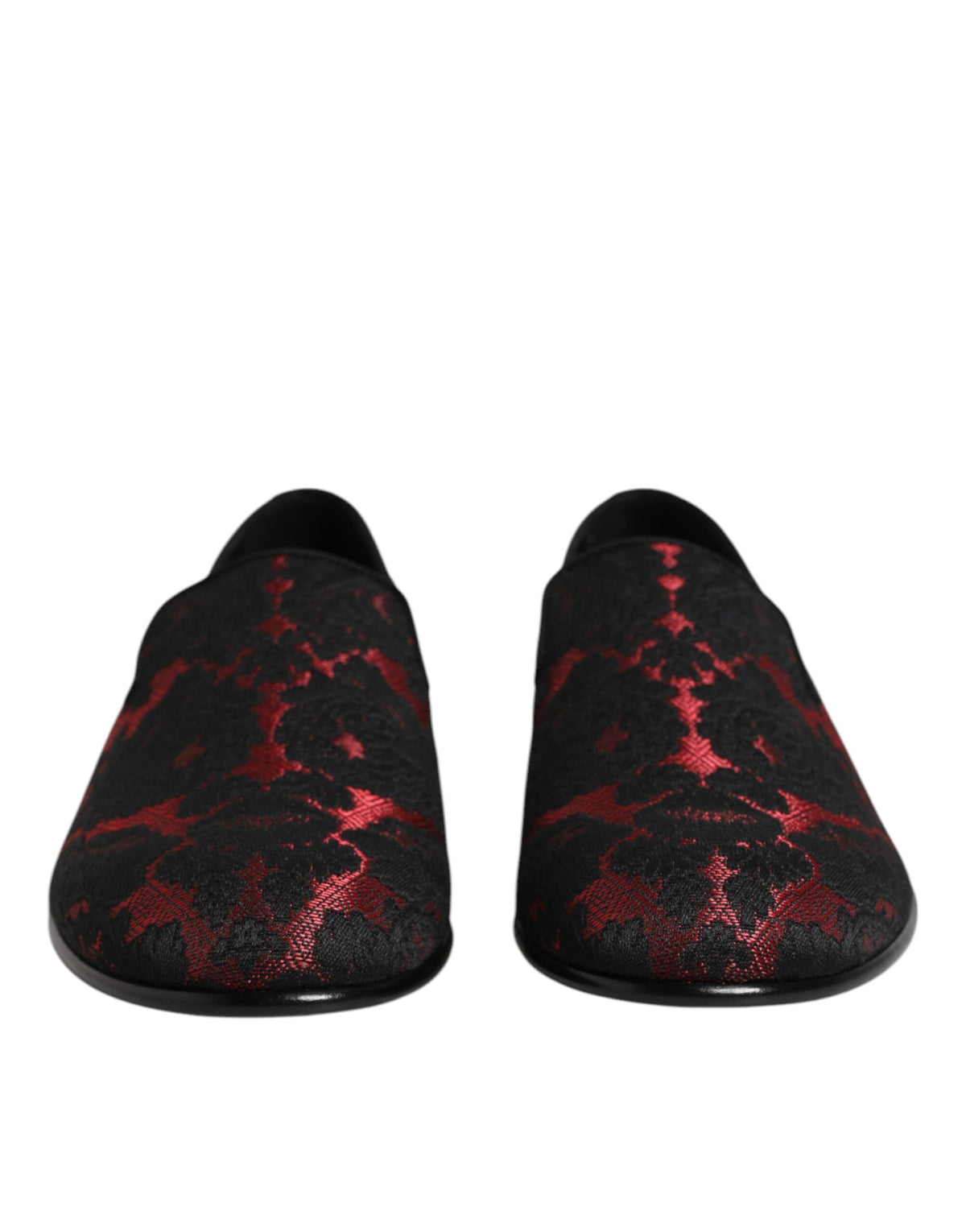 Dolce & Gabbana Red Black Jacquard Slip On Loafers