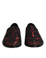 Dolce & Gabbana Red Black Jacquard Slip On Loafers
