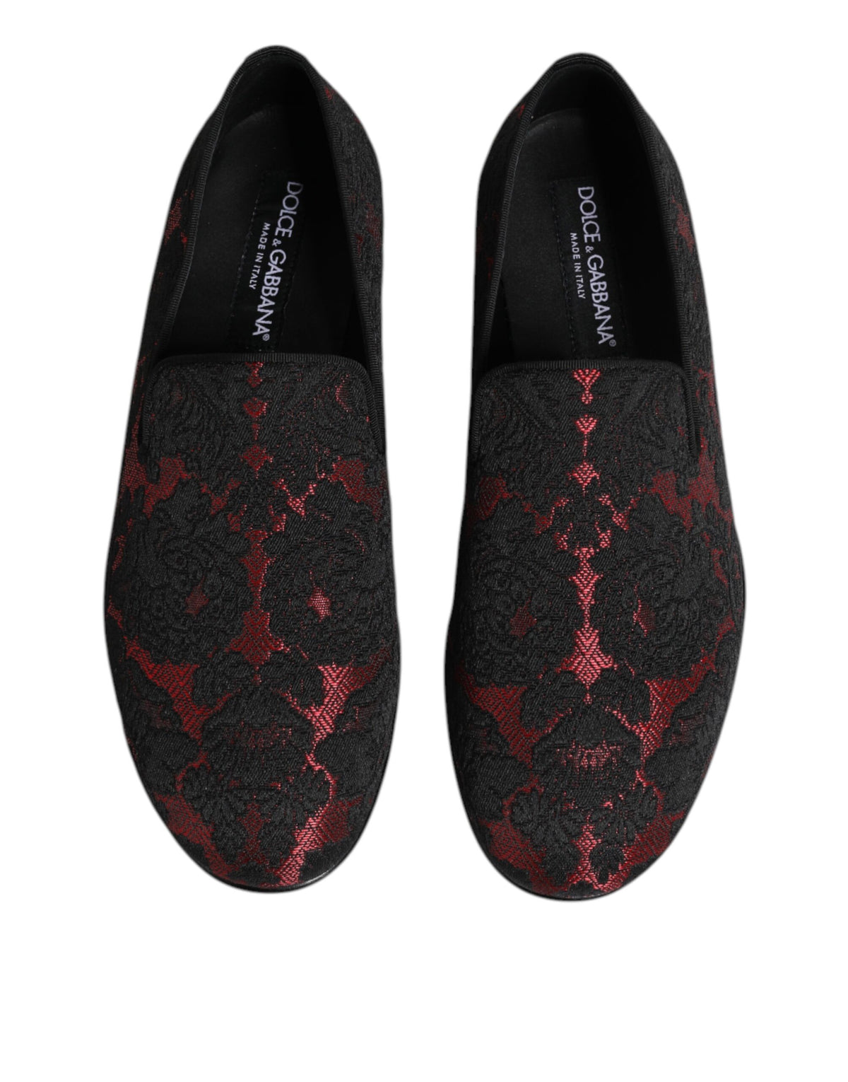 Dolce & Gabbana Red Black Jacquard Slip On Loafers
