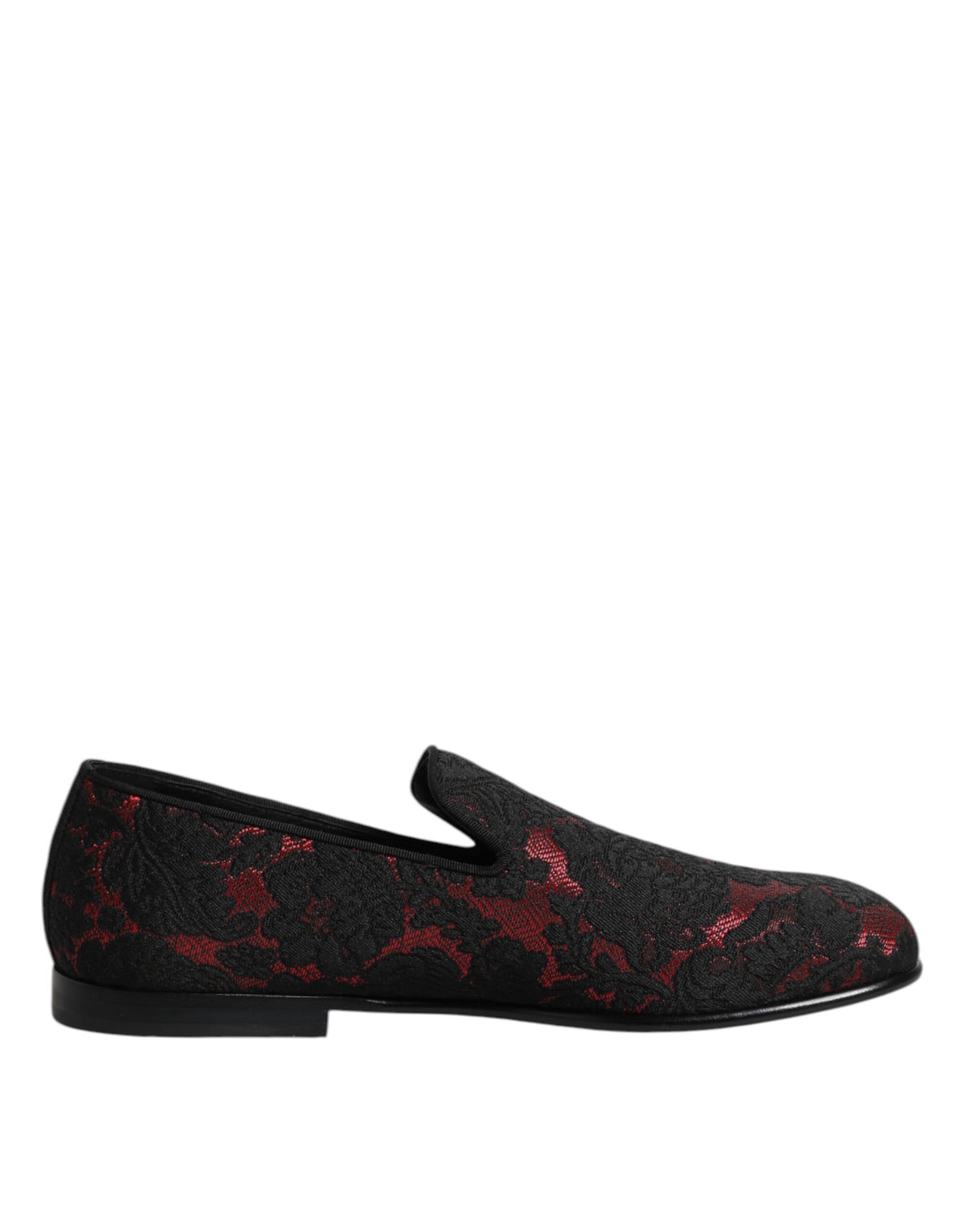 Dolce & Gabbana Red Black Jacquard Slip On Loafers