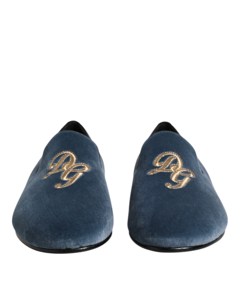 Dolce & Gabbana Blue Velvet DG Logo Loafers - Luxe et Élégance