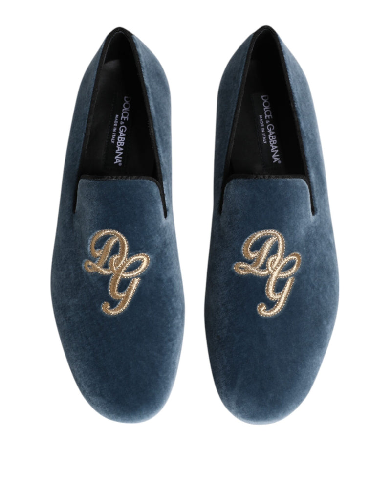 Dolce & Gabbana Blue Velvet DG Logo Loafers - Luxe et Élégance