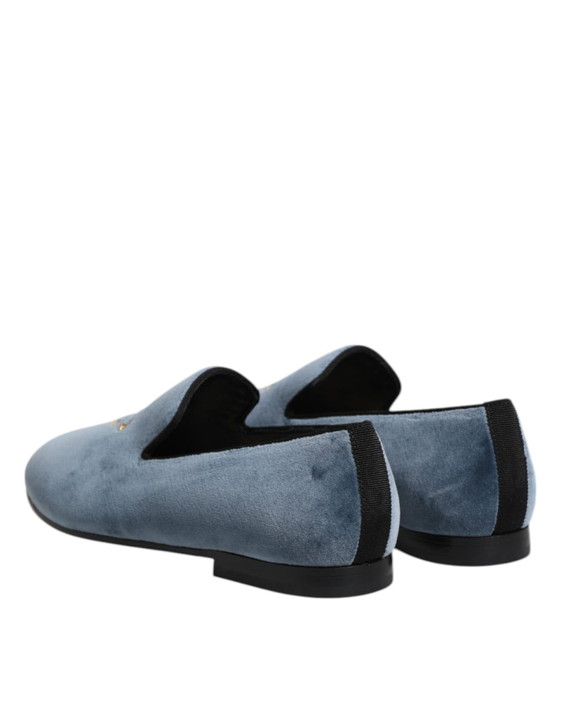 Dolce & Gabbana Blue Velvet DG Logo Loafers - Luxe et Élégance