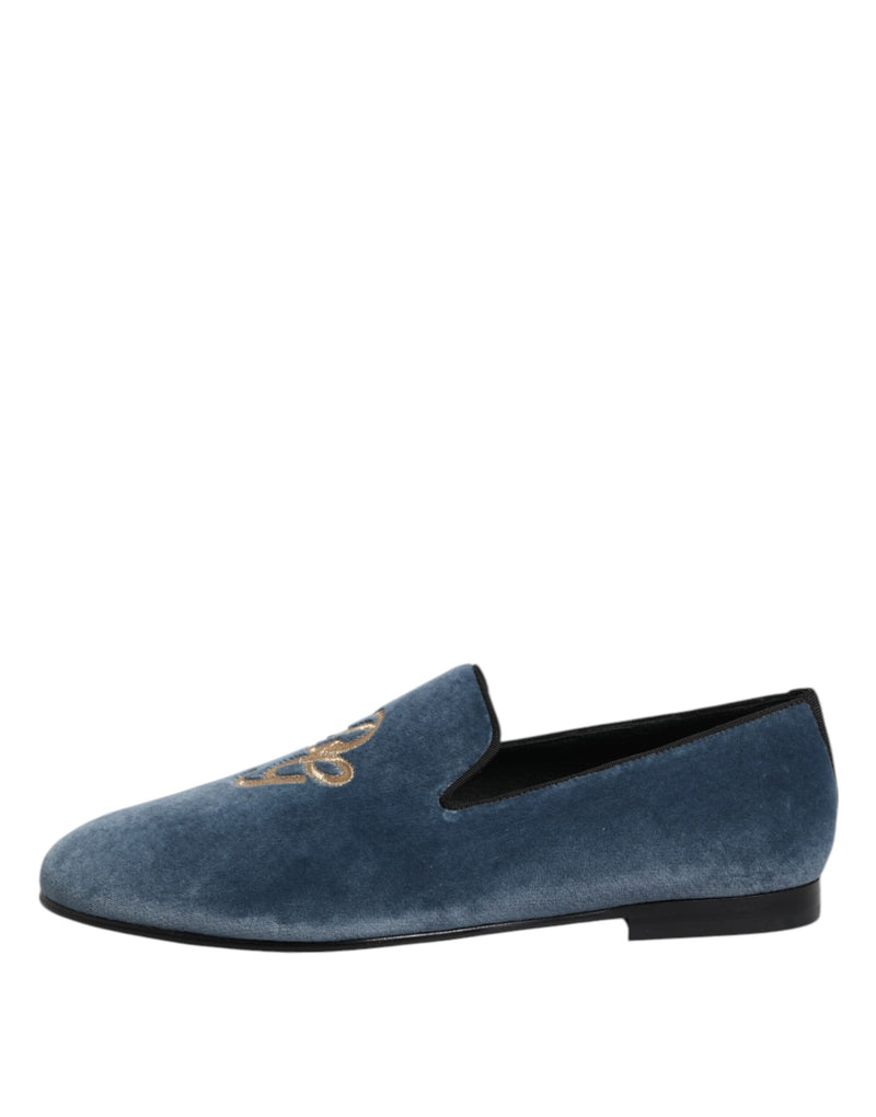 Dolce & Gabbana Blue Velvet DG Logo Loafers - Luxe et Élégance