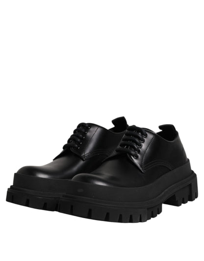 Dolce & Gabbana Black Leather Lace Up Derby Men Dress Shoes