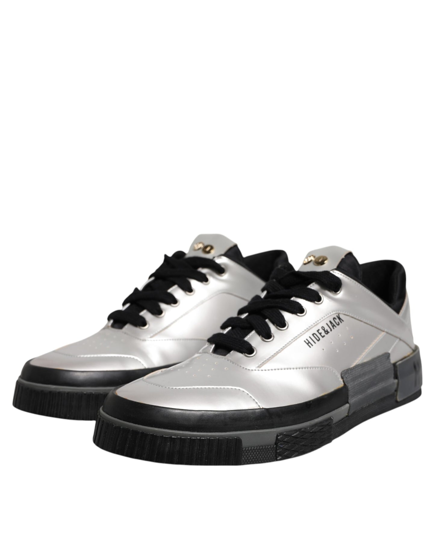 HIDE & JACK Metallic Silver Low Top Lace Up Sneakers Shoes