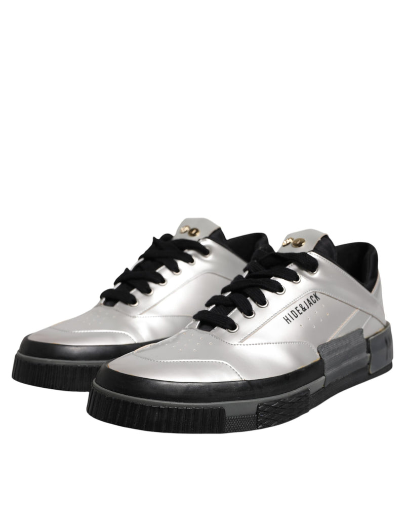 HIDE & JACK Metallic Silver Low Top Lace Up Sneakers