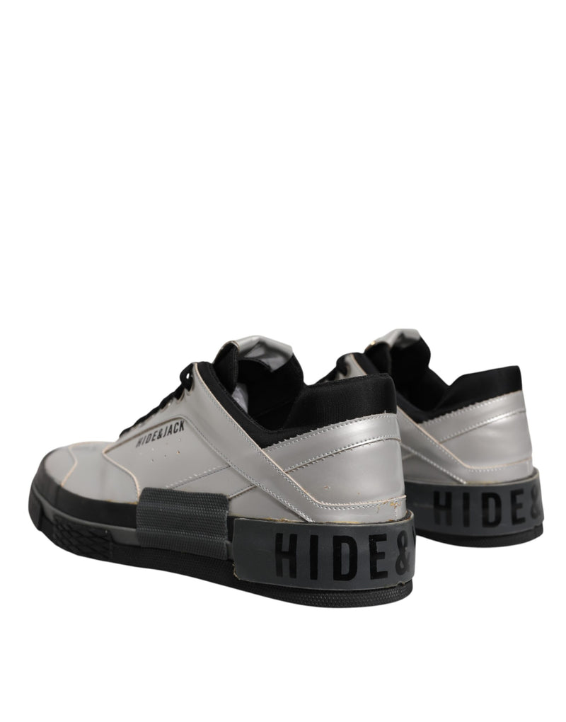 HIDE & JACK Metallic Silver Low Top Lace Up Sneakers