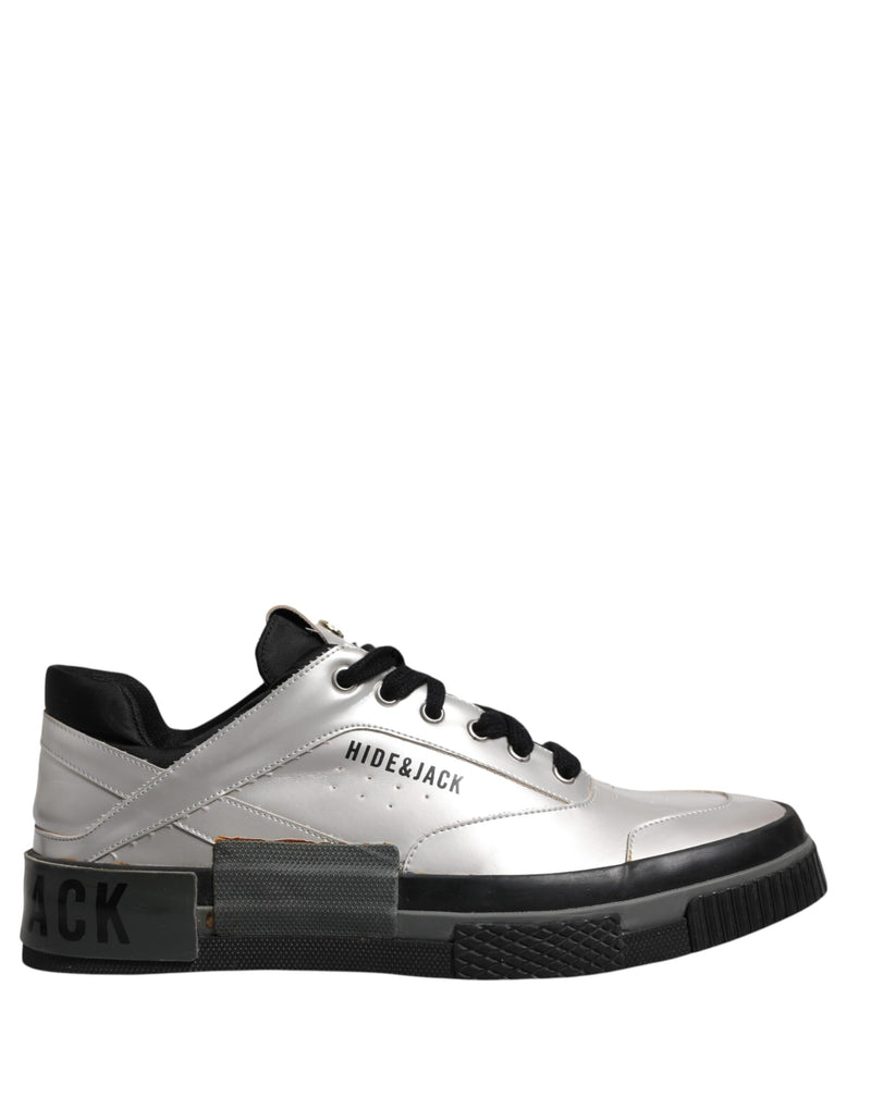 HIDE & JACK Metallic Silver Low Top Lace Up Sneakers