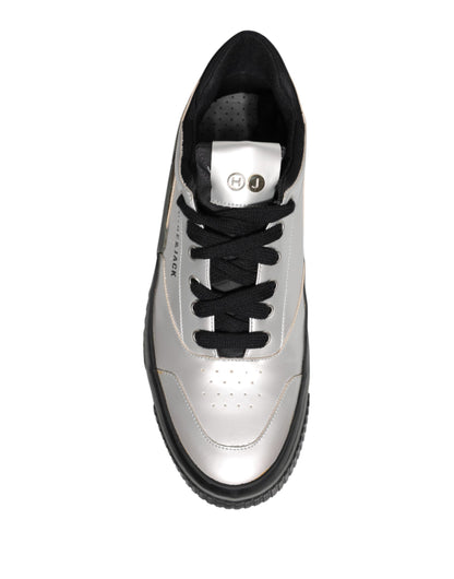 HIDE & JACK Metallic Silver Low Top Lace Up Sneakers Shoes
