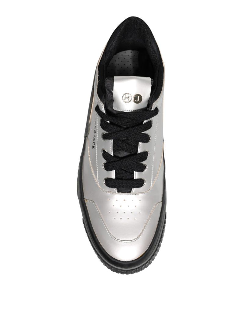 HIDE & JACK Metallic Silver Low Top Lace Up Sneakers