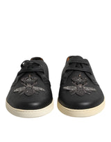 Dolce & Gabbana Black Leather Bee Crown Low Top Sneakers