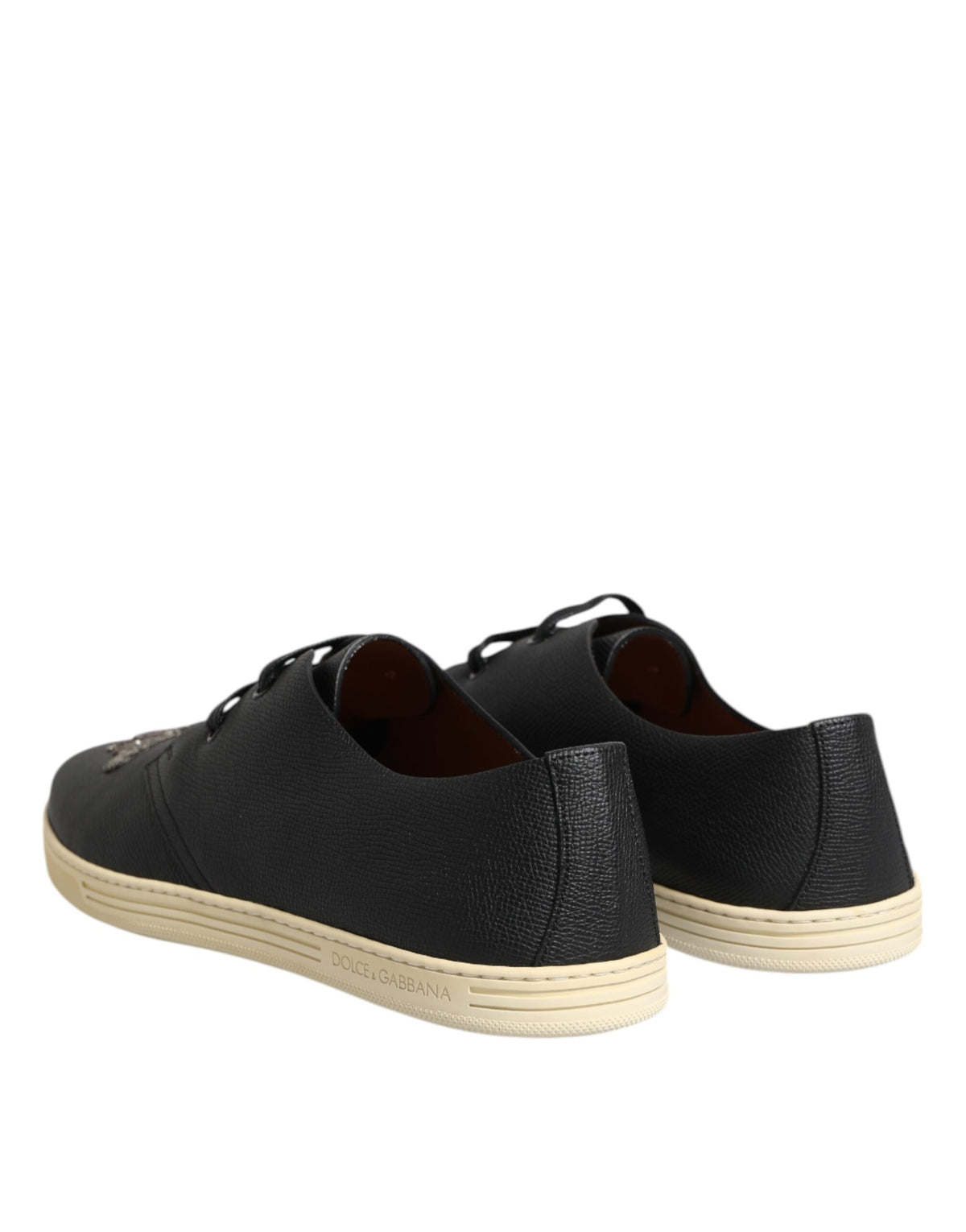 Dolce & Gabbana Black Leather Bee Crown Low Top Sneakers