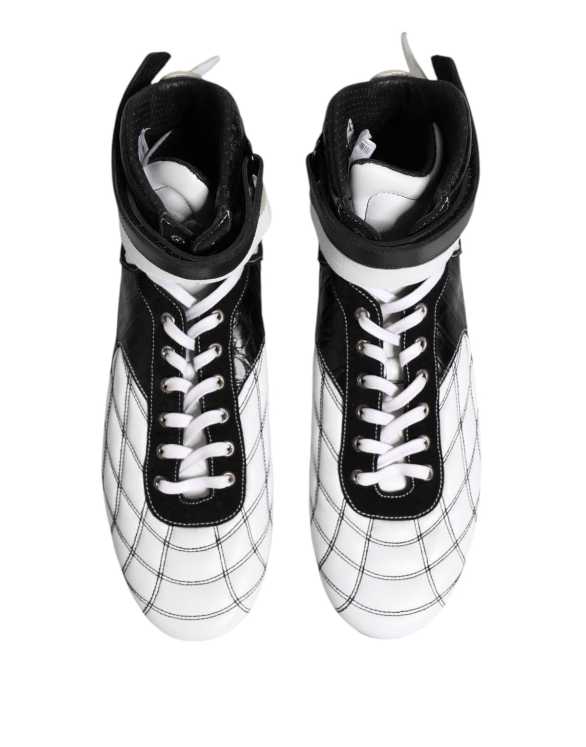 Dolce & Gabbana Sneakers Hauts en Cuir Noir et Blanc