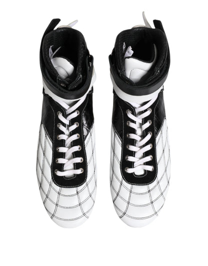 Dolce & Gabbana Black White Leather High Top Sneakers Shoes