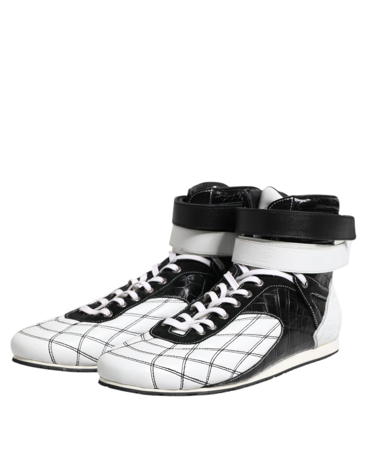 Dolce & Gabbana Sneakers Hauts en Cuir Noir et Blanc