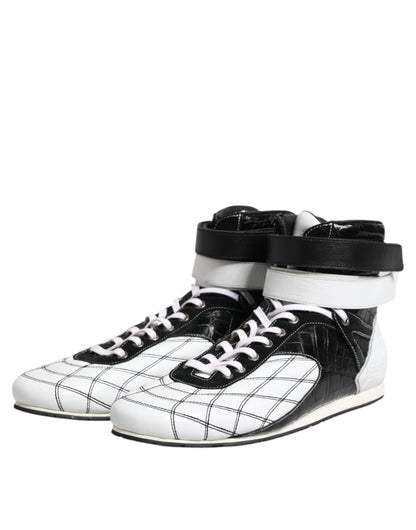 Dolce & Gabbana Black White Leather High Top Sneakers Shoes