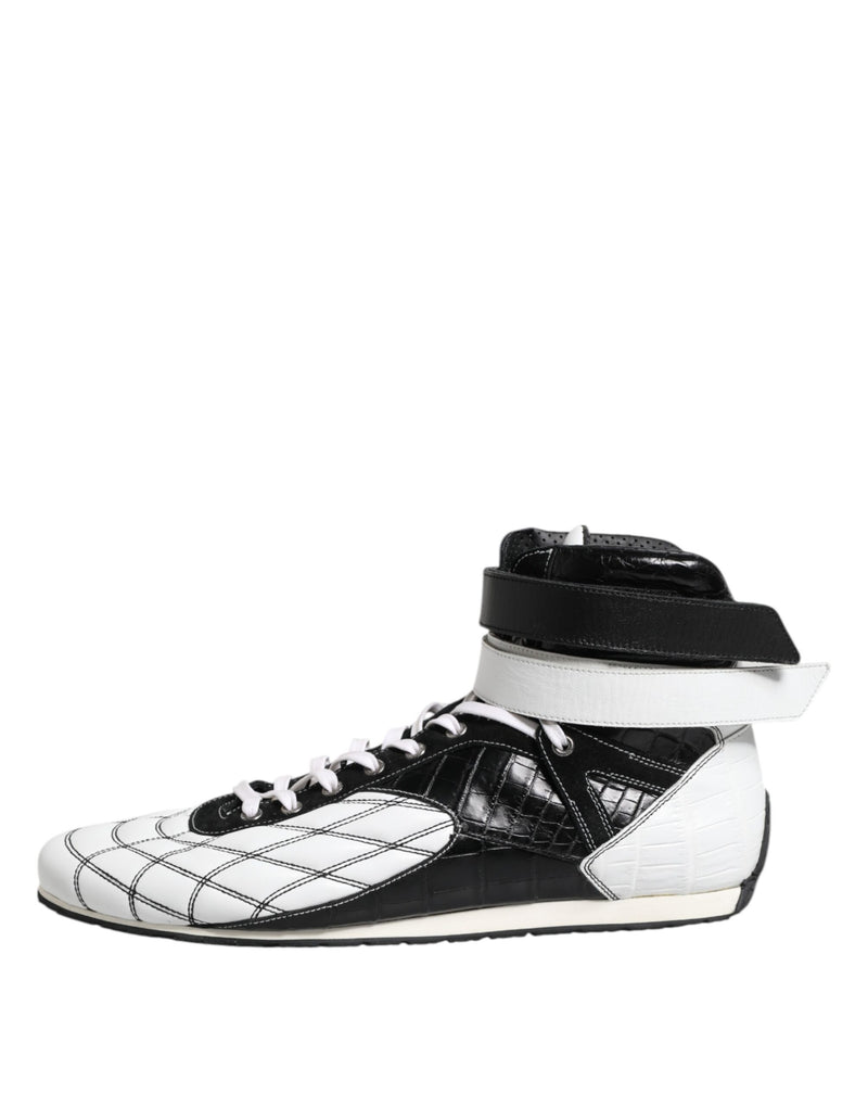 Dolce & Gabbana Black White Leather High Top Sneakers
