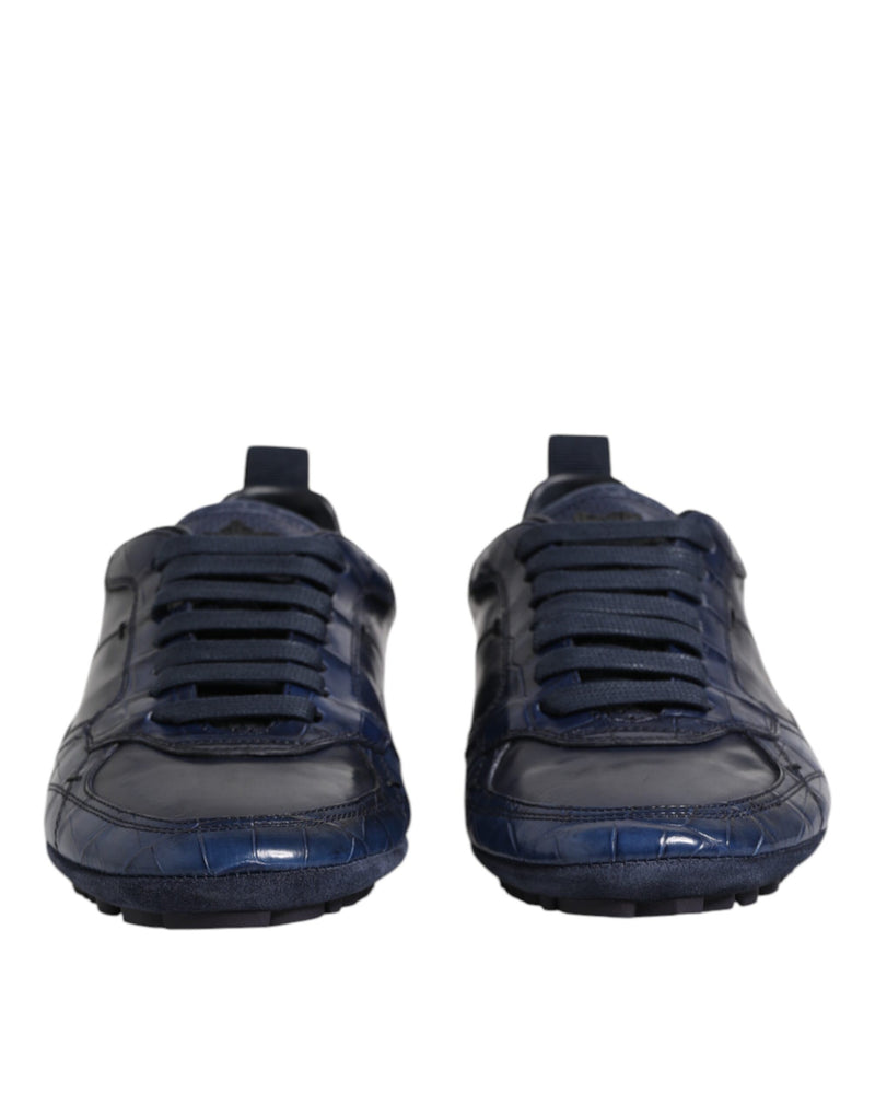 Dolce & Gabbana Dark Blue Crocodile Leather Low Top Sneakers