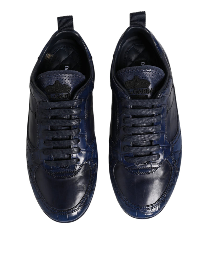 Dolce & Gabbana Dark Blue Crocodile Leather Low Top Sneakers