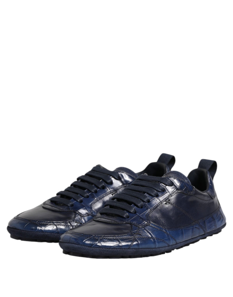 Dolce & Gabbana Dark Blue Crocodile Leather Low Top Sneakers