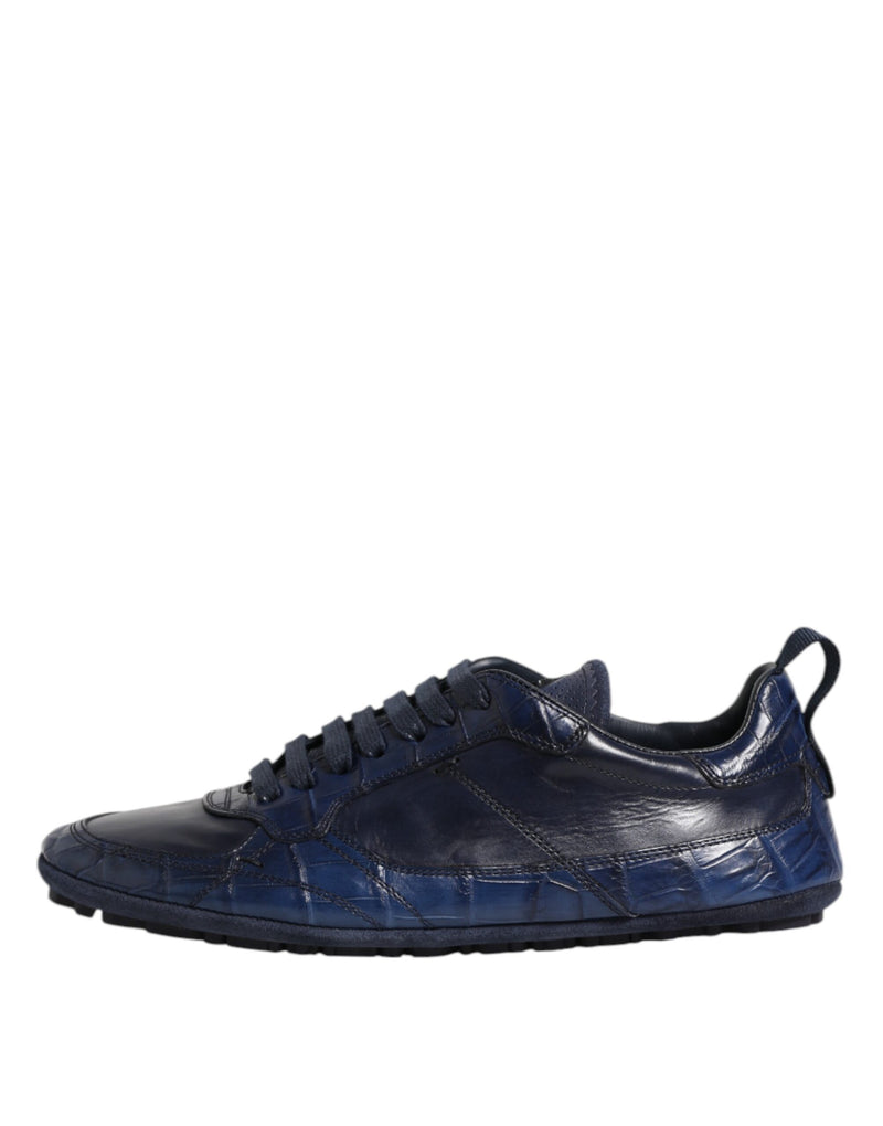 Dolce & Gabbana Dark Blue Crocodile Leather Low Top Sneakers