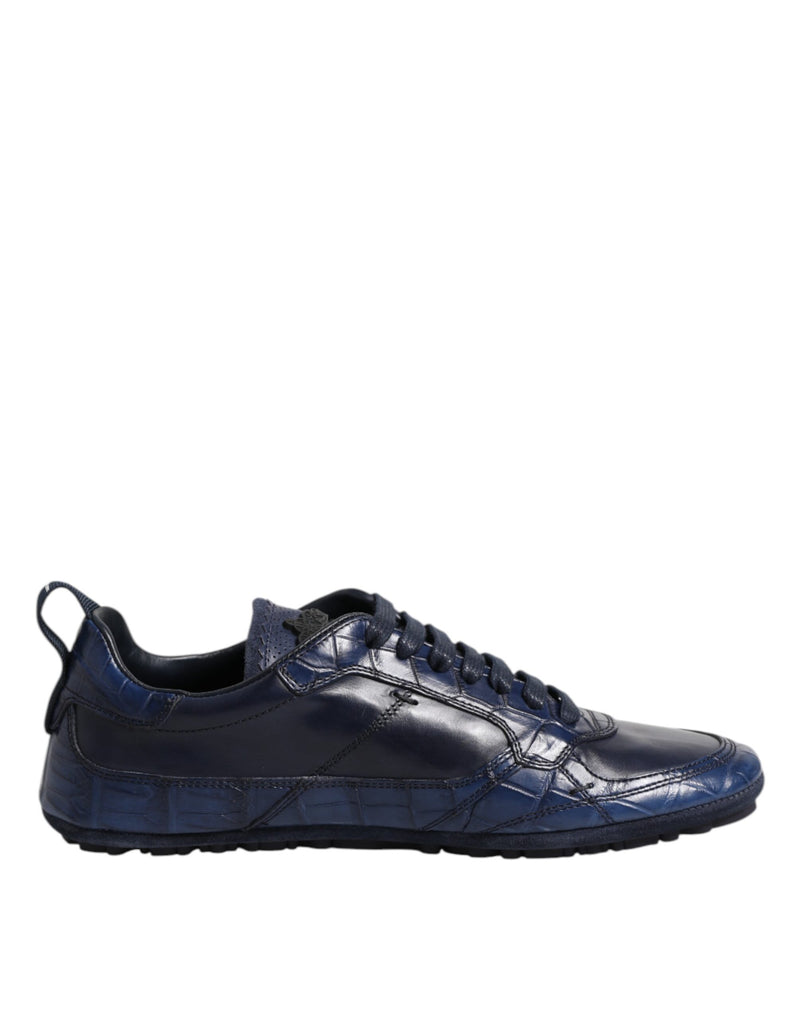 Dolce & Gabbana Dark Blue Crocodile Leather Low Top Sneakers