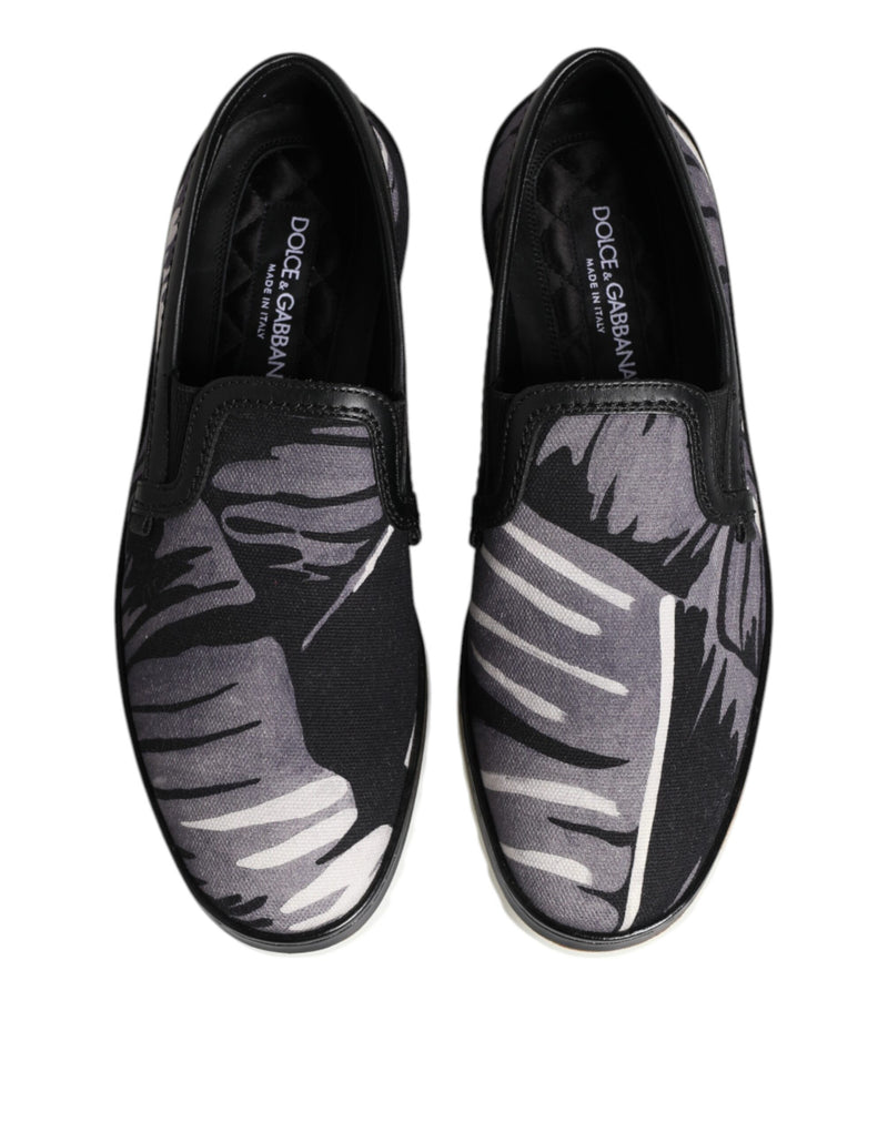 Dolce & Gabbana Black Tropical Slip On Men Sneakers