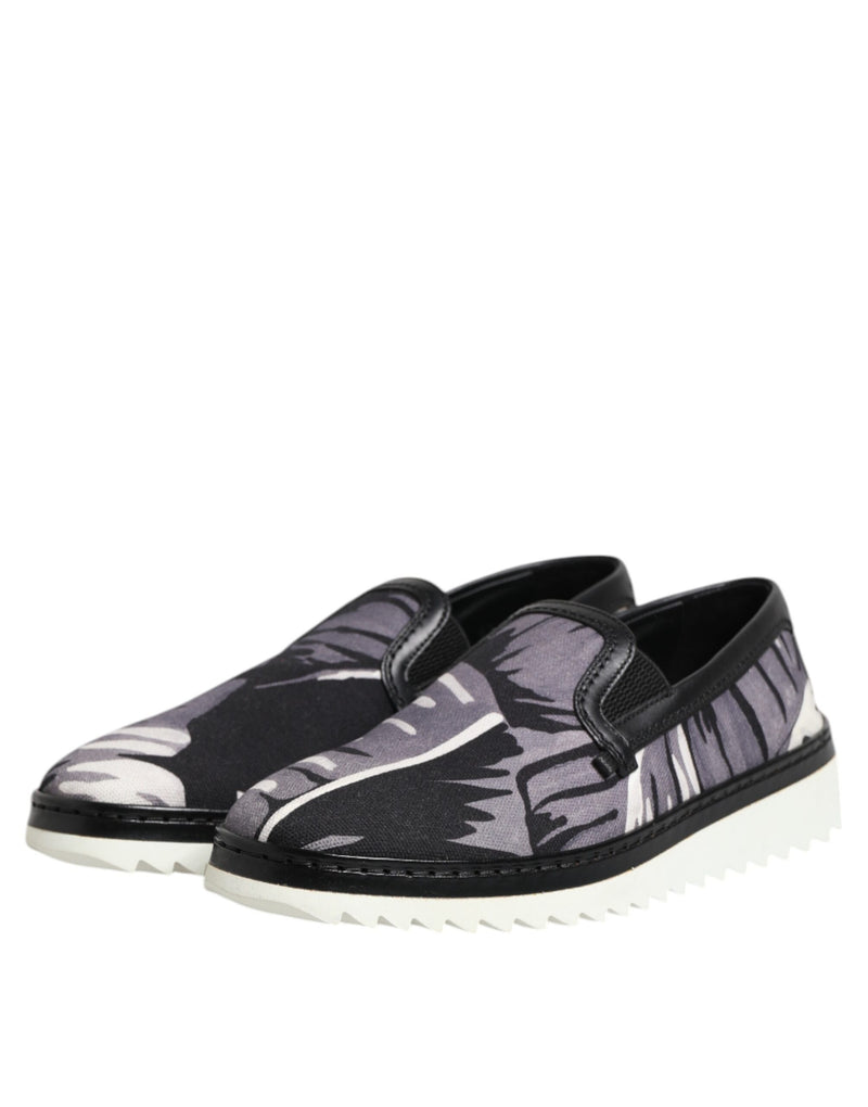 Dolce & Gabbana Black Tropical Slip On Men Sneakers