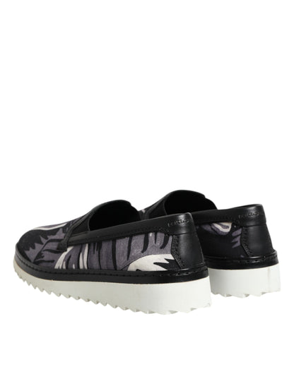 Sneakers plates noires à motif tropical pour homme de Dolce & Gabbana