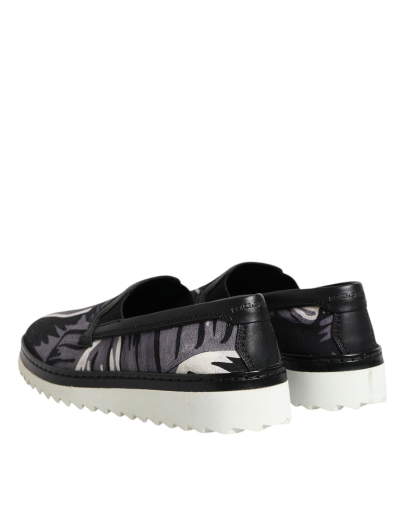 Dolce & Gabbana Black Tropical Slip On Men Sneakers