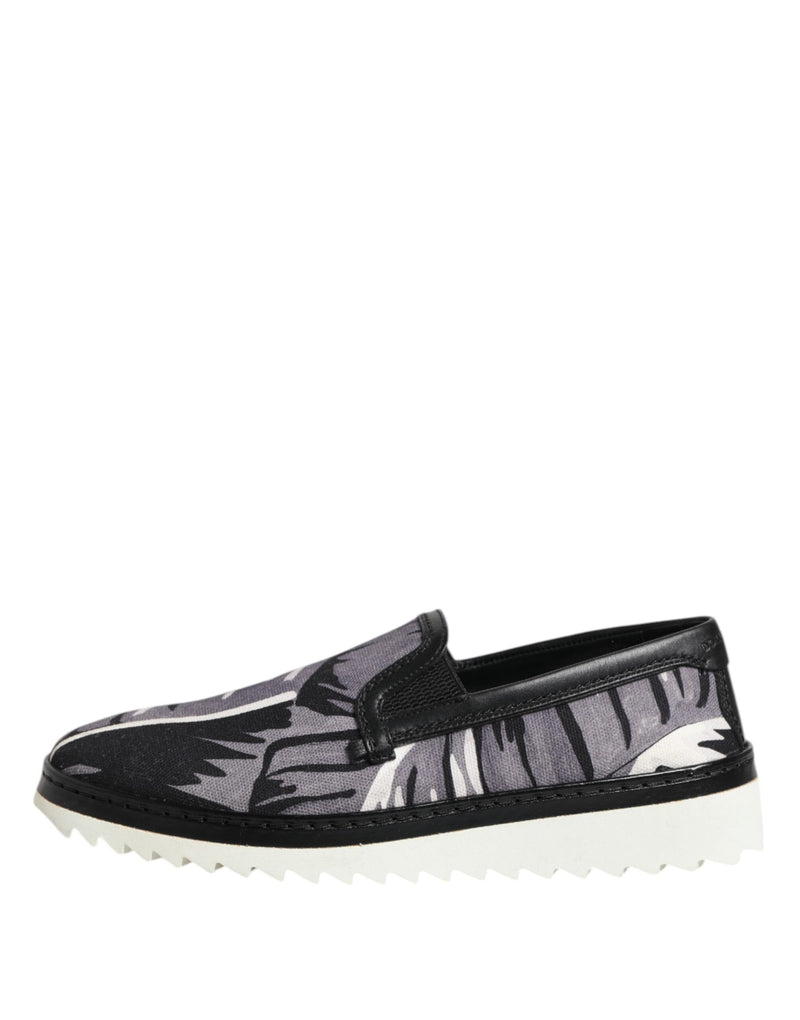 Dolce & Gabbana Black Tropical Slip On Men Sneakers