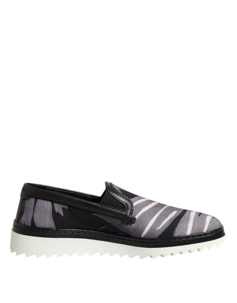 Dolce & Gabbana Black Tropical Slip On Men Sneakers
