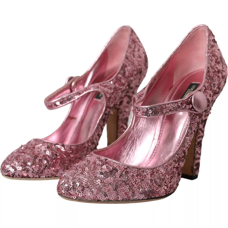 Dolce & Gabbana Pink Sequin Mary Jane Pumps - High Heels